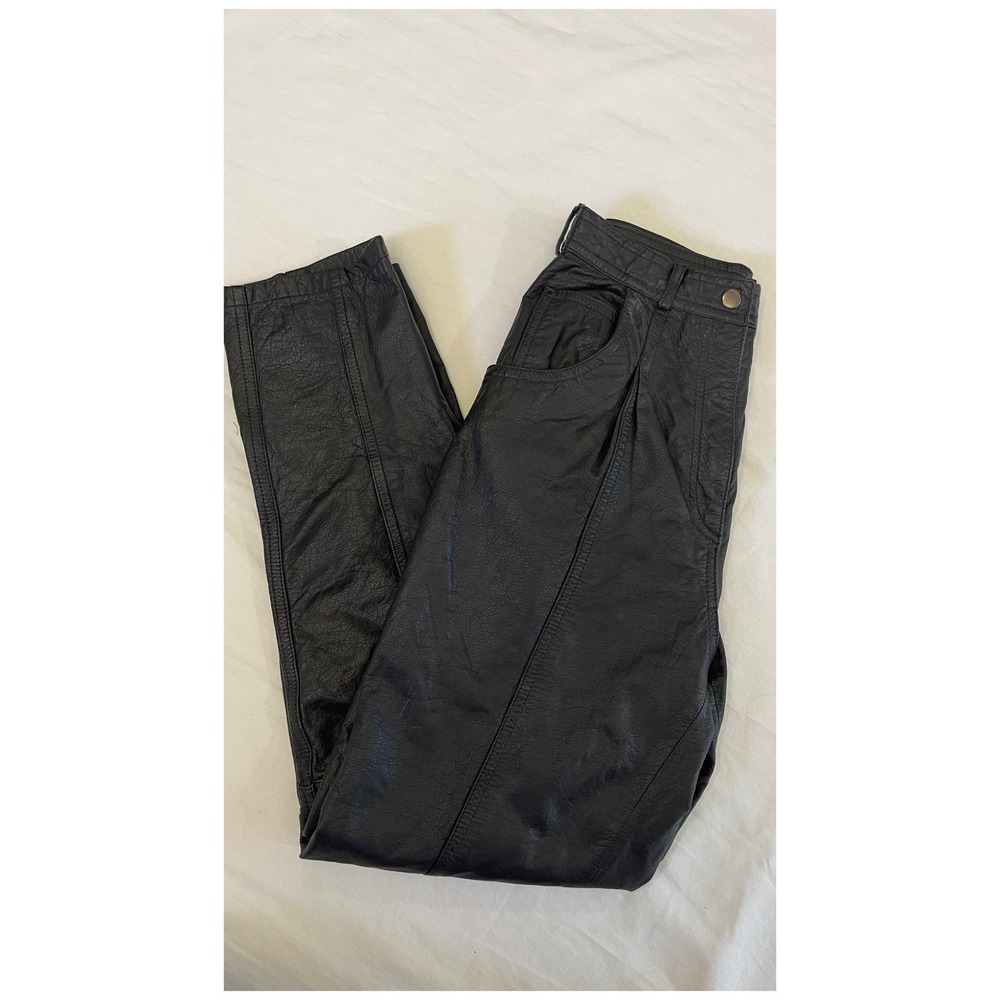 Vintage Genuine Leather Black High Waisted Pleated Pants Size 4